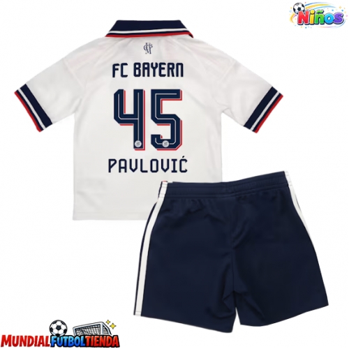 Camiseta Bayern Munich Aleksandar Pavlovic #45 Segunda Equipación Replica 2026-27 para niños mangas cortas (+ Pantalones cortos)
